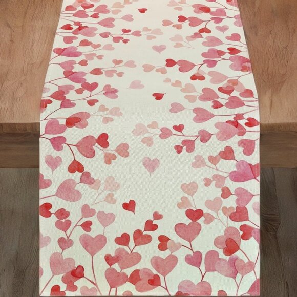 Valentines Day Table Runner Heart Dining Cloth Cottage Pink Wedding Party Decor - Picture 5 of 10